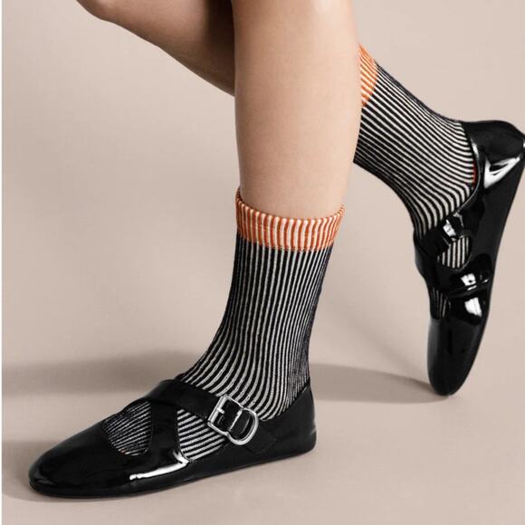 Hansel from Basel Umbrella Crew Socks Black Orange White Womens Sizes 6-9.5 NWT - Picture 6 of 14